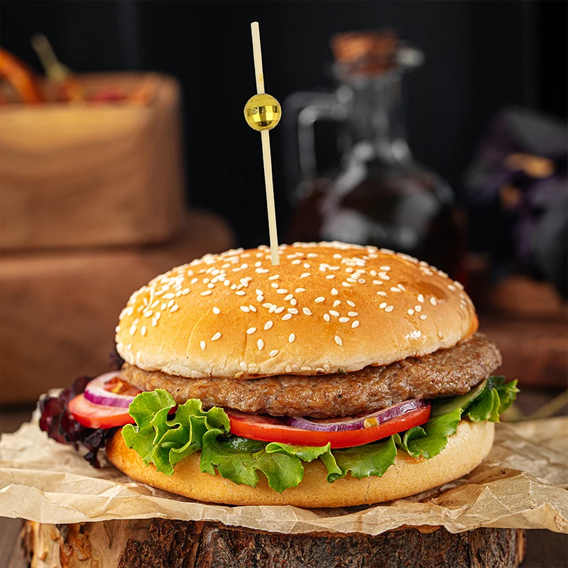 EVEN New Colorful Pink Ball Wood and Bamboo Skewer Cocktail Picks Fruit Decorative Skewers for Christmas