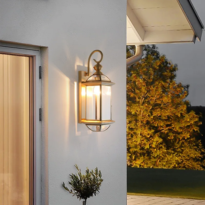 Luxury Brass Glass Euro Style Decorative Wall Sconce Lantern Lighting Restaurant Garden Hotel Nordic Outdoor Wall Lamp