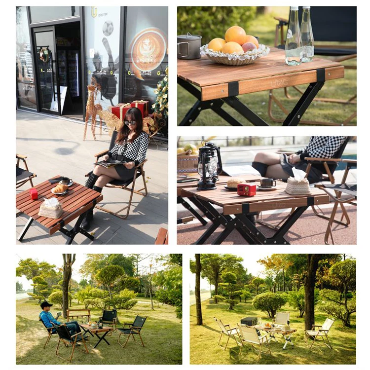 Folding Outdoor Wood Tables Foldable Pear Customized Aluminum Materials Color Durable Reusable Easy Assemble  Picnic Table