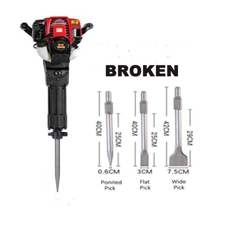 4 Stroke Portable Gas Powered Rompedor Concrete Breaking Machine Gasoline Petrol Jack Hammer with Three Pickaxes/Chisels