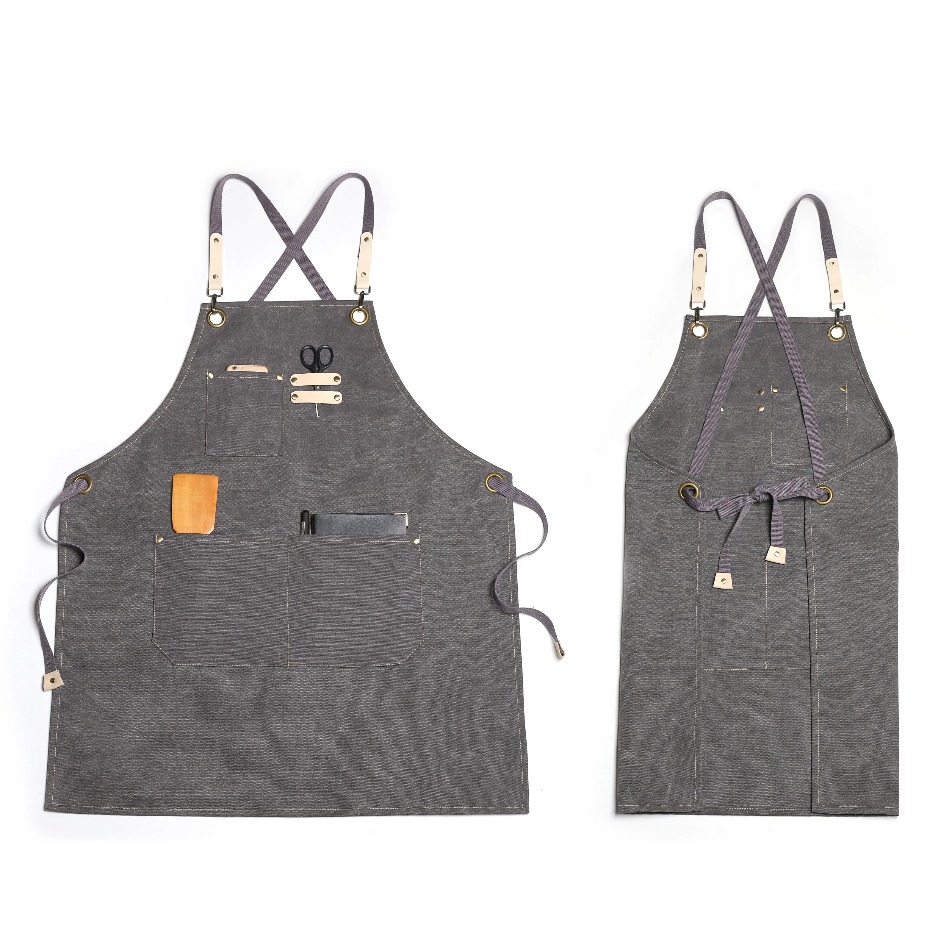 
Wholesale High Quality Vintage Household Washed Canvas Work Apron Custom Logo Aprons With Pocket 