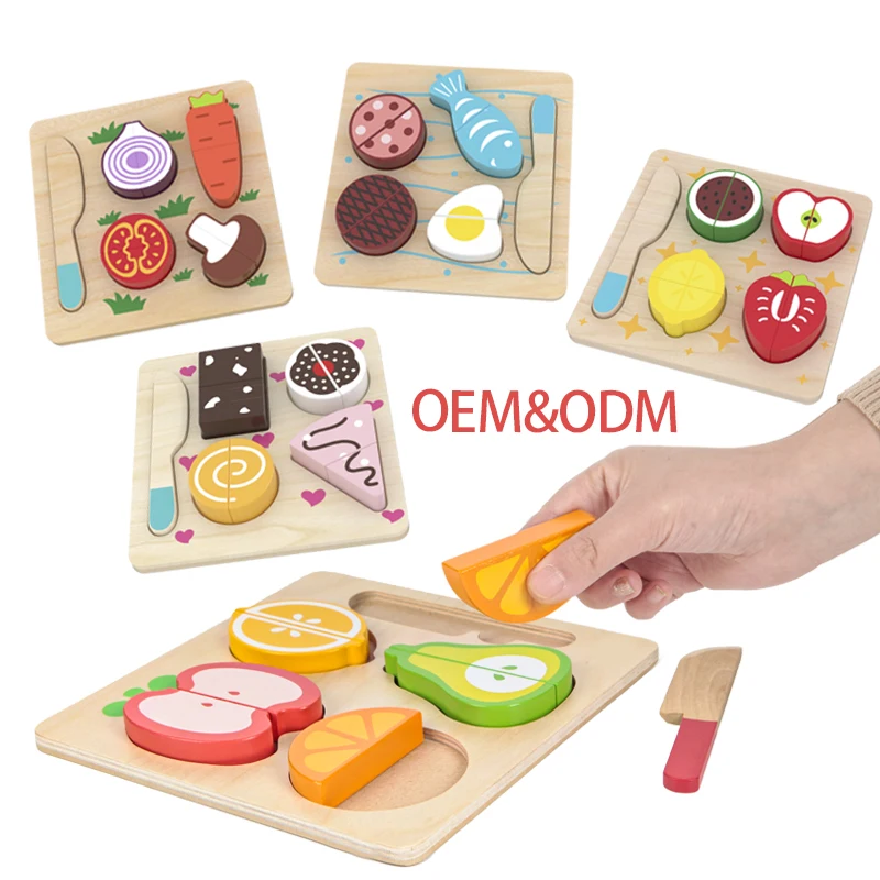 Wholesale Wooden Pretend Cutting Game Cut Fruit Vegetable 3D Puzzle Blocks Kids Toy Early Educational Montessori Toys