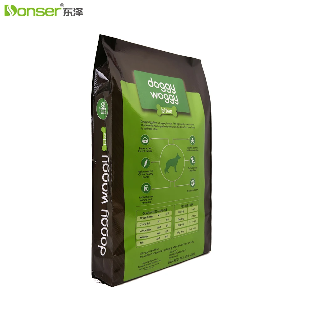 Custom 20lbs Pet Food Packaging Bag Factory PP Woven Sack Moisture Proof Smell Proof Food Grade Dog Food Packaging Bags 50lbs