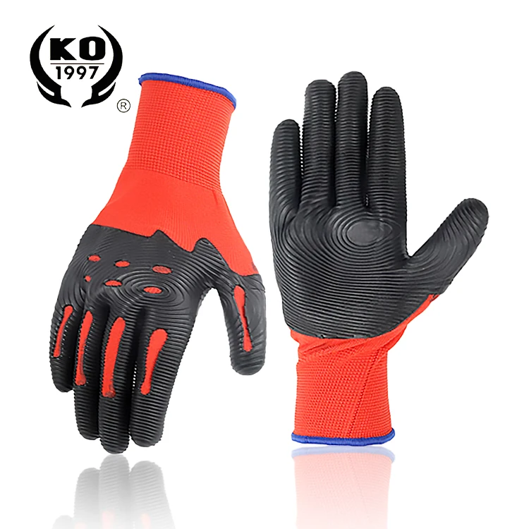
High quality hand gloves rubber coated work gloves latex safety gloves 