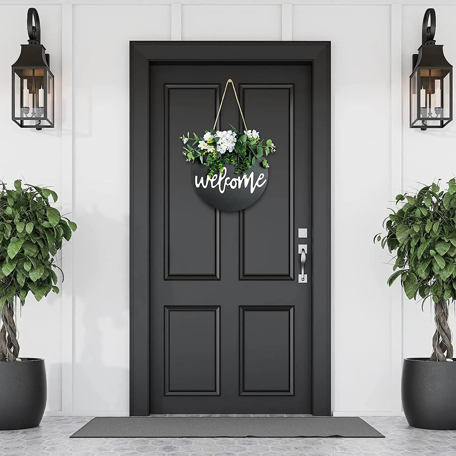 New Design Black Welcome Wooden Sign Wooden Hanging Sign Front Door Sign Wood Decorations For Home wreaths for front door