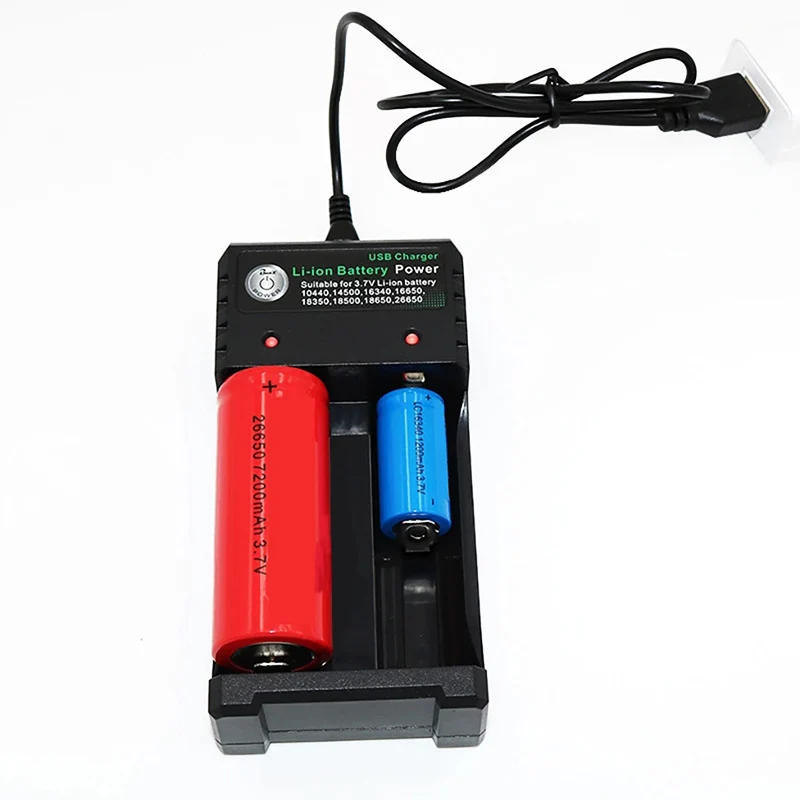  18650 charger double slot USB strong light flashlight 3.7V cylinder lithium