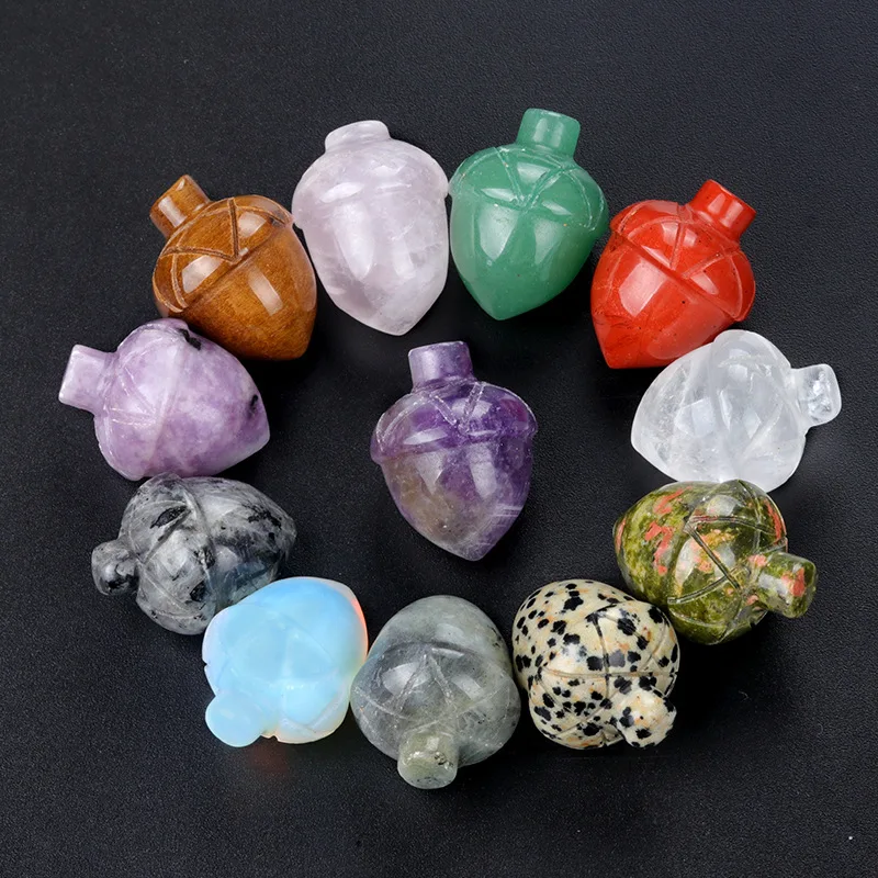 1pc Mini Hazelnut Stones Pine Cones Nuts Acorn Carved Natural Crystal Gemstone Rose Quartz Home Collection Gifts