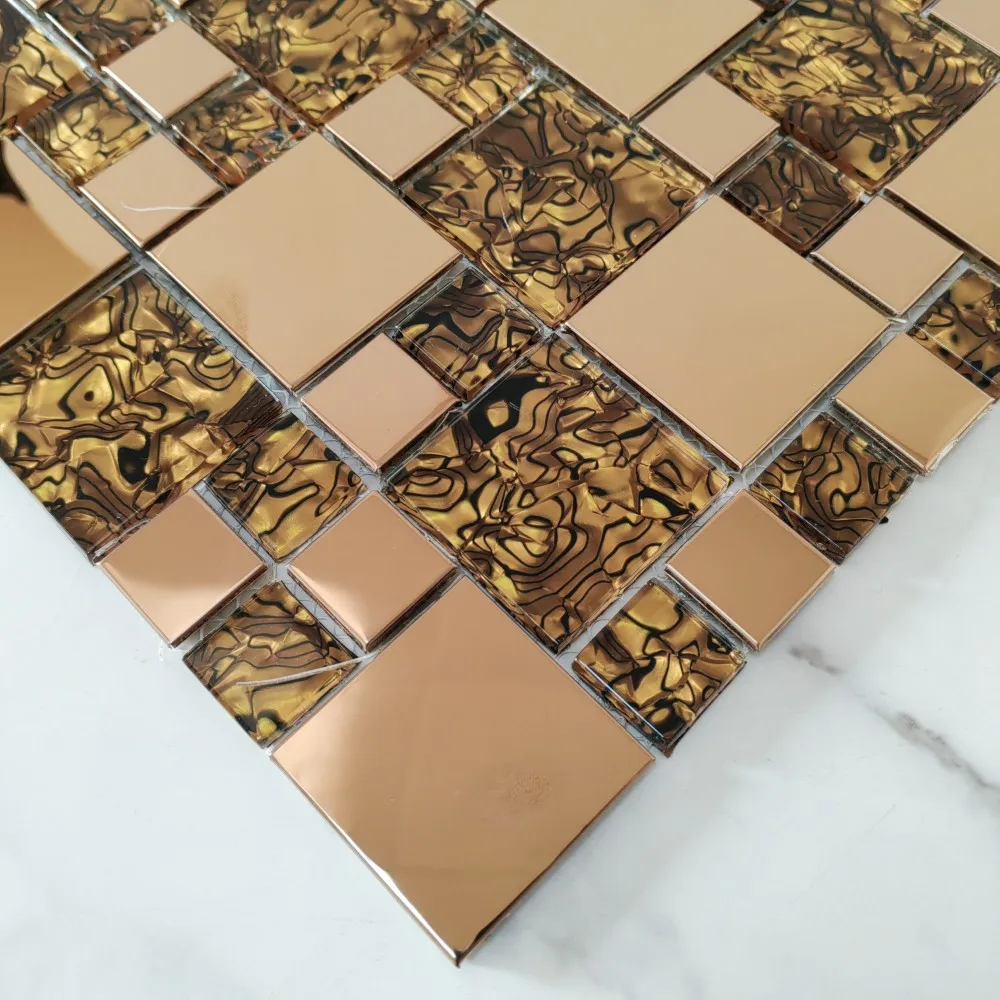 Metal copper colored glass mosaic tile for wall decoration backsplash Mosaic