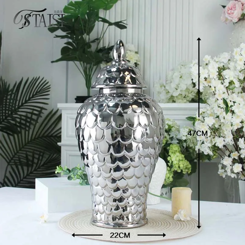 J309S Nordic silver vase decor 18 inch scale designs vase decoration home ginger jars horse design