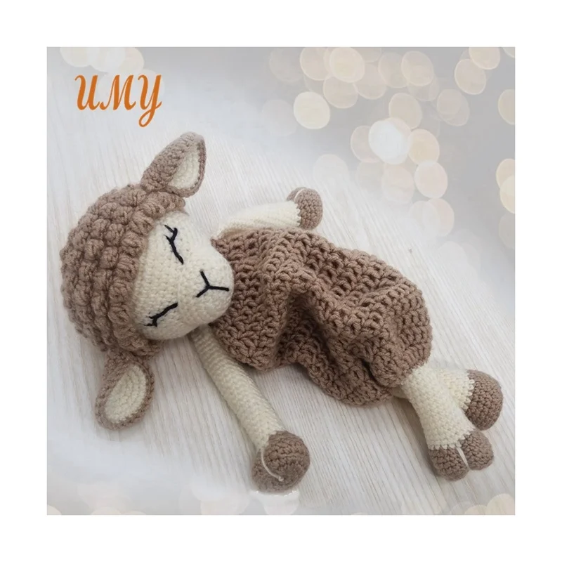 Stuffed Lamb Crochet Soothing Security Blanket Sleeping Comforter Doudou Lovey Baby