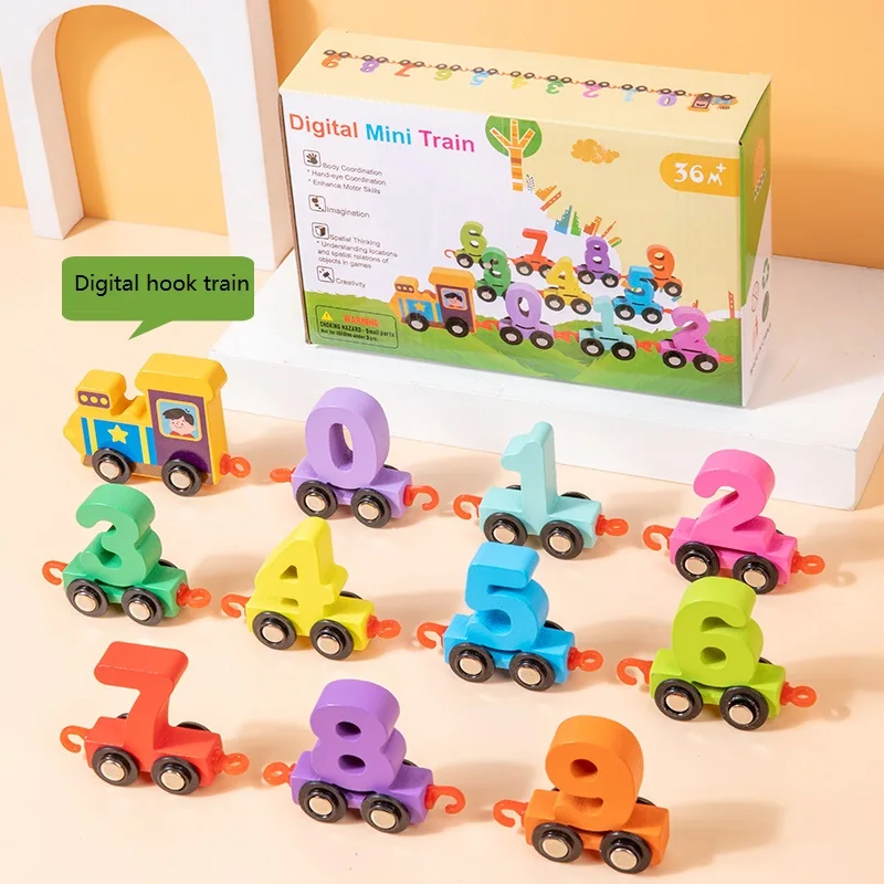 CPC CE Children Digital Train Tape Hook Wooden Number Car Kids Educational Traffic Digital Train Toy