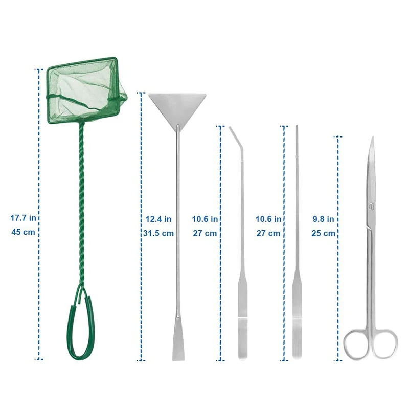 Cleaning Aquarium Tools Kit Set Fish Tank Long Stainless Steel Tweezers Scissor Spatula Equipments
