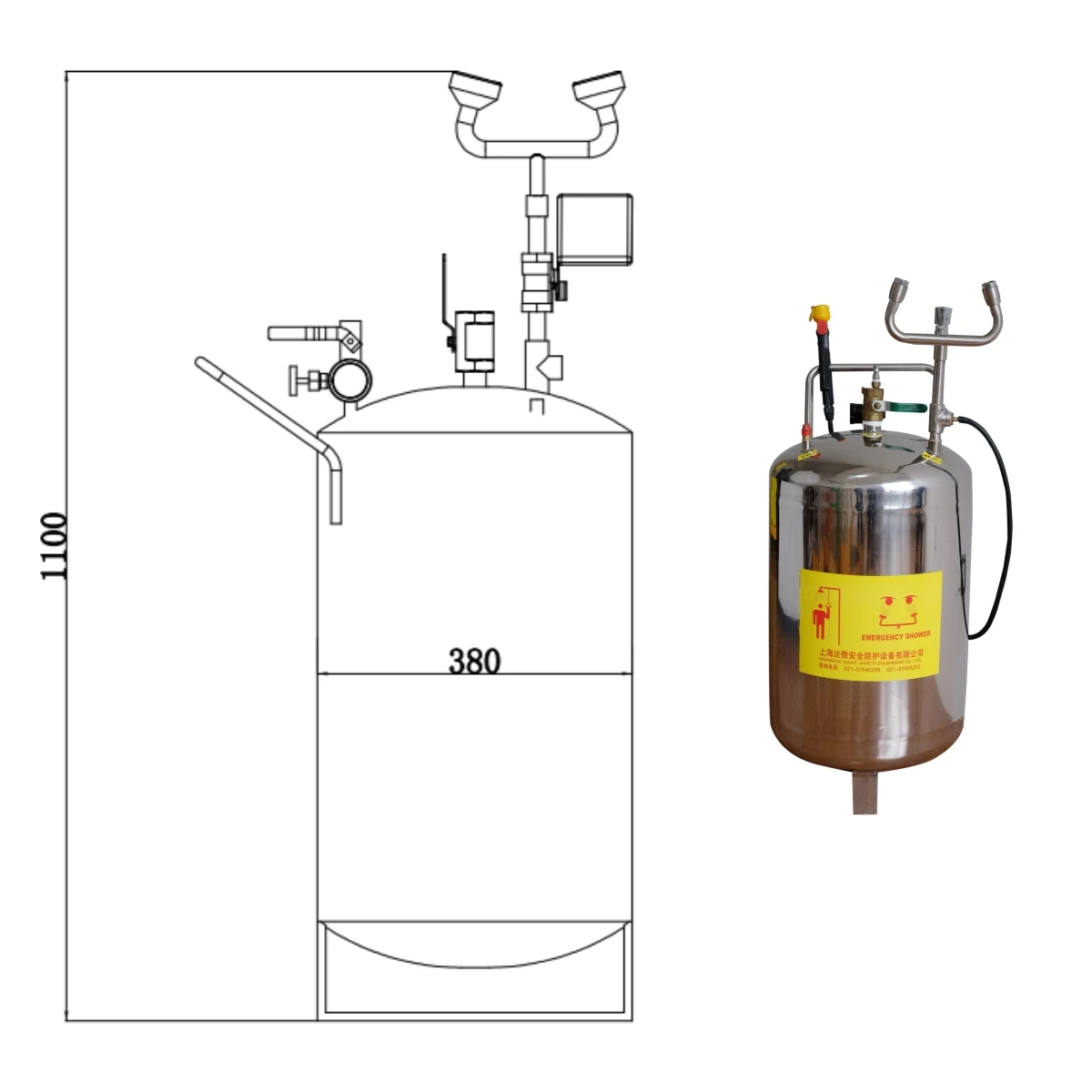 Custom-made 60L Stainless steel 316 Emergency Modern Mobile Eye Wash Station with safety Shower Eyewash Station ANSI