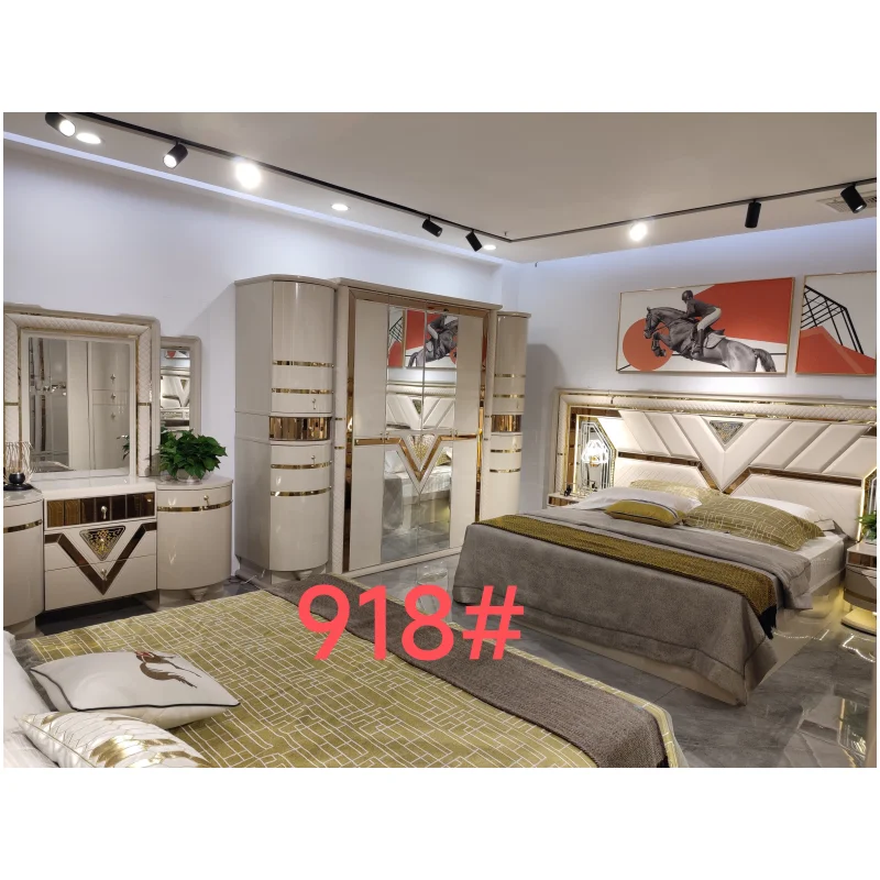 Современный роскошный дизайн 5 шт. King Size MDF набор для спальни с 8-дверной мебелью дома