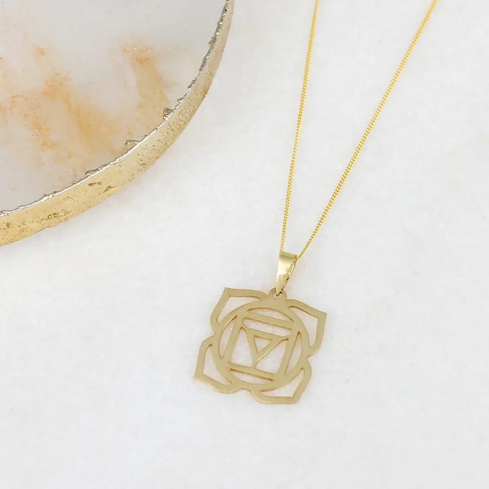 Dainty chakra pendant choker necklace 18k gold plated Hollow Energy jewelry Tarnish free waterproof stainless steel necklace