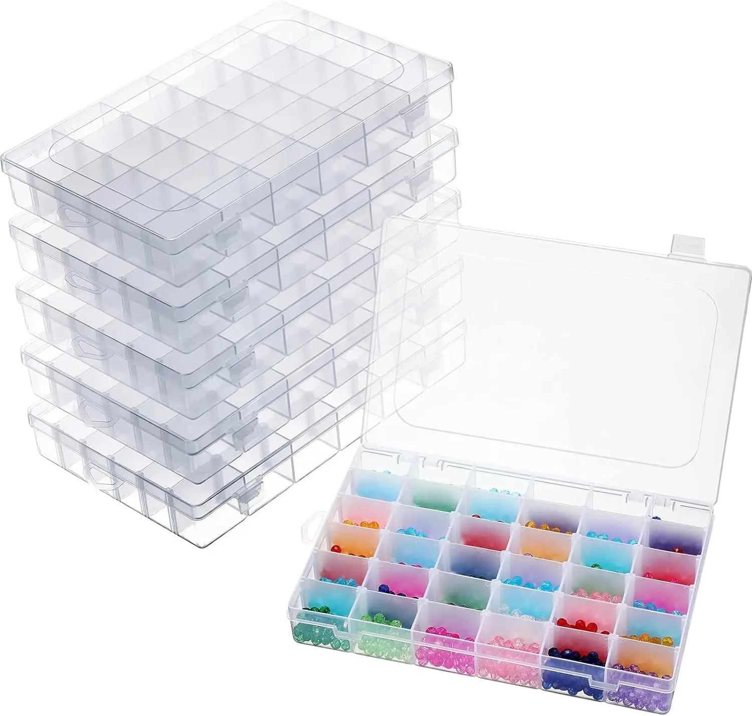 29643 36 Grids Clear Plastic Organizer Box with Adjustable Dividers Small Craft Organizers Bead storage box for Nail Jewelry