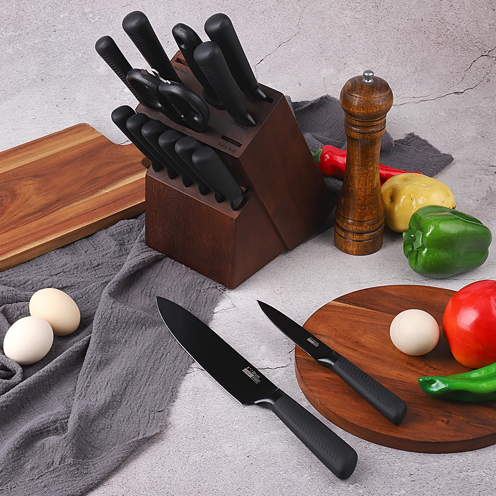 14PCS Hollow handle knife set 8 inch Slicer knives black kitchen professional chef Steak knife with sharpener