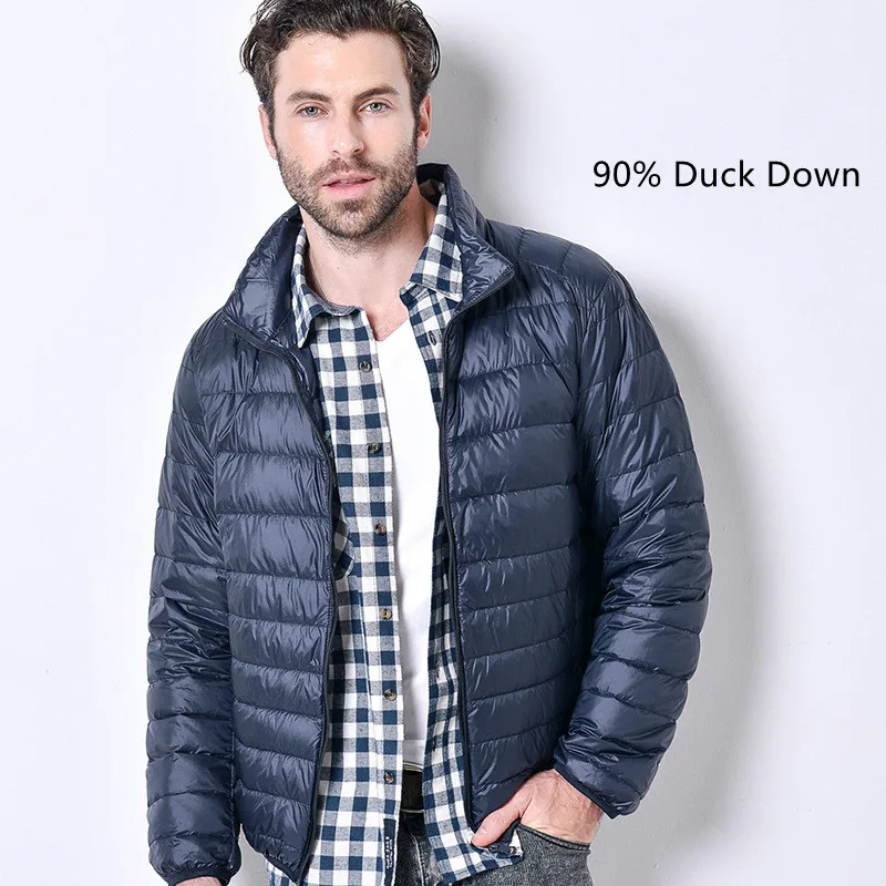 Wholesale Outdoor Light Warm Duck Feather Custom Logo Nylon Black Hooded Winter Bubble Puff Filled Down Puffer Jackets for Men