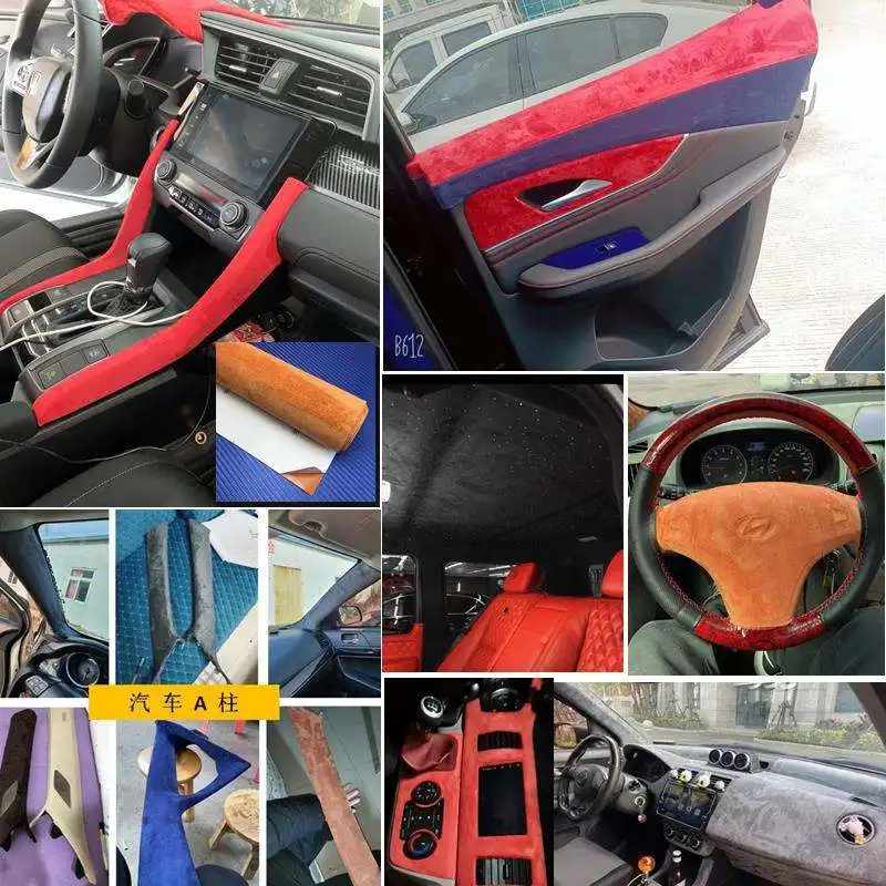 Direct Sales Self-adhesive Leather Four Sided Elastic Suede Leather Adhesive Car Interior Decoration Upholstery Leather