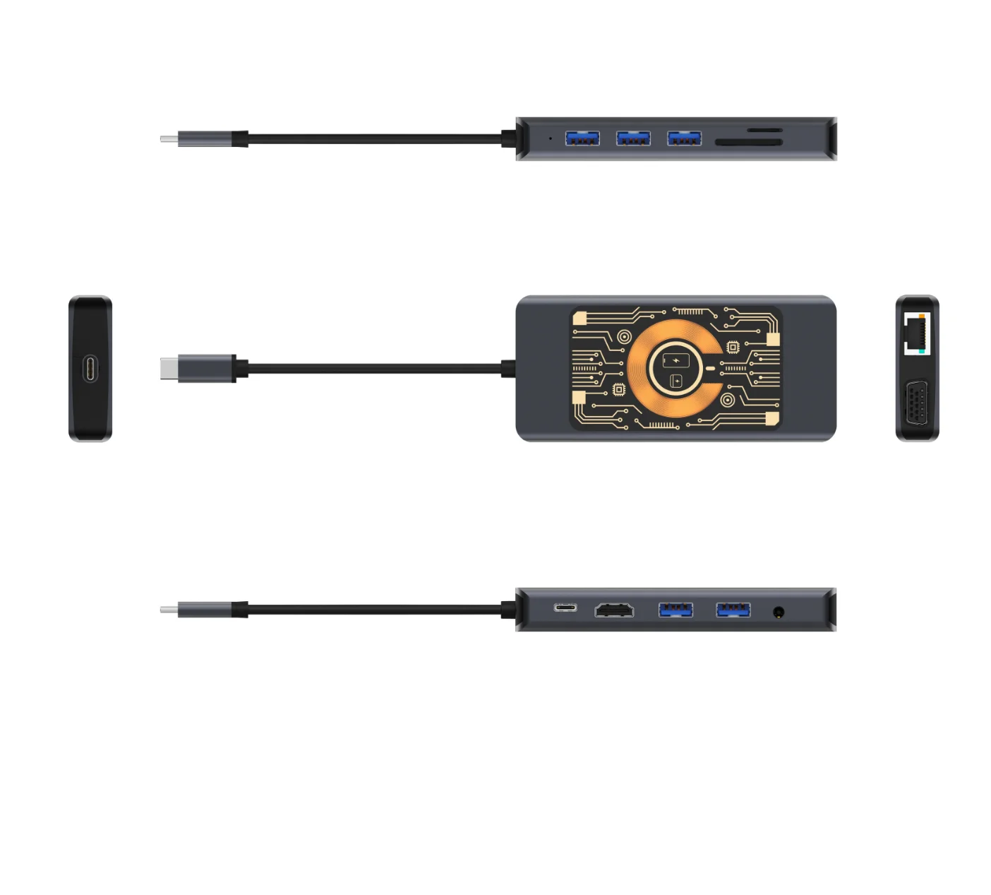 Wholesale Gold 3596C 12 Port USB HUB PD charging Type c  Adapter  4K30HZ Gaming Black  Docking Station for Laptop Macbook
