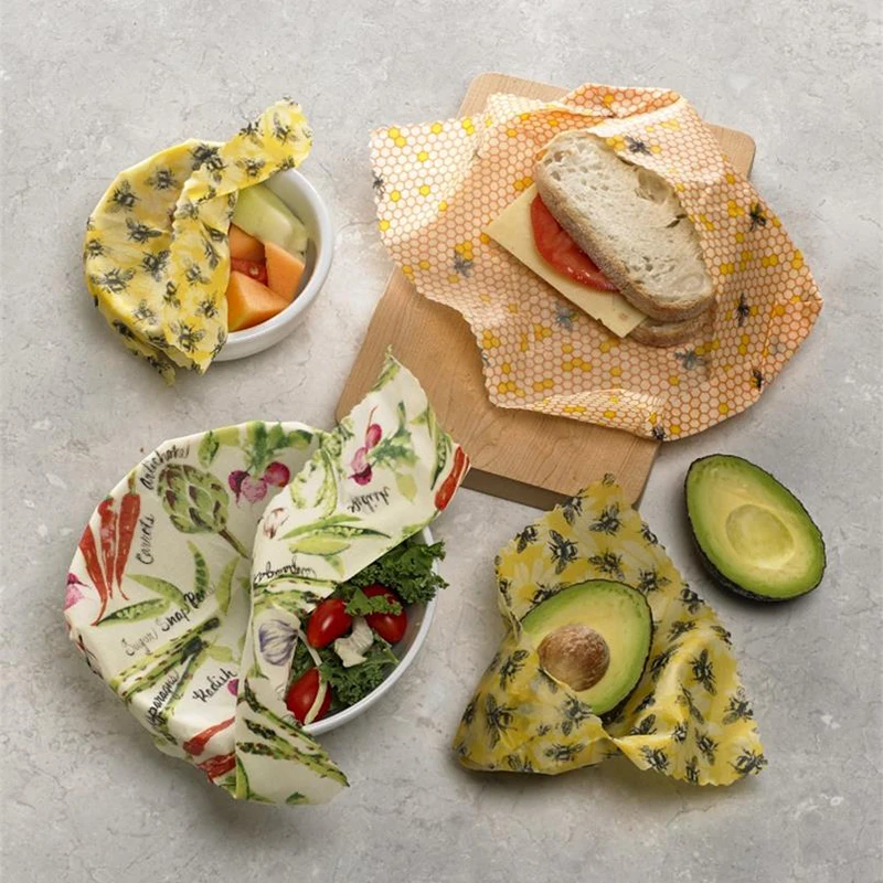 Customized Organic Cotton  Reusable Beeswax Food Wraps Set 3Pcs Assorted Sustainable Beeswax Wrap Washable Wax Wrapping