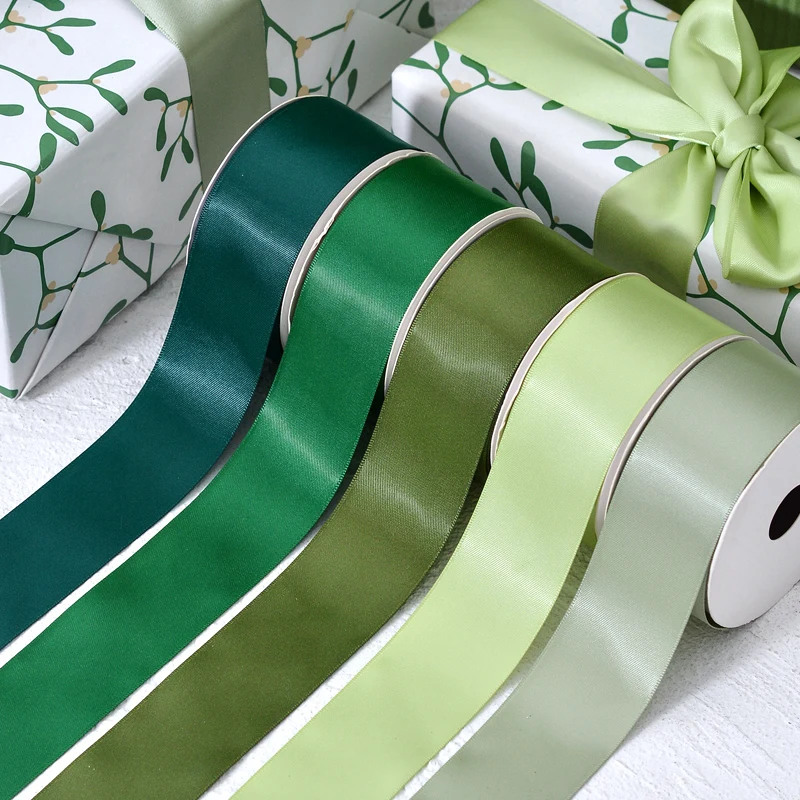 Polyester Green colors Factory Wholesale 1.5 inch liston Solid Color Single Faced Satin Ribbon For Bows 100 Yard Roll