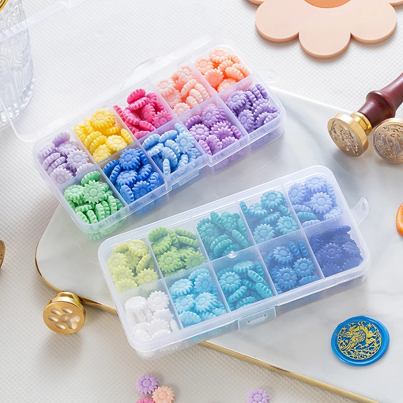 180pc Vintage Sunflower Wax Sticker Scrapbooking Material DIY Crafts Wedding Wax Seal Set Sealing Wax Beads Boxed