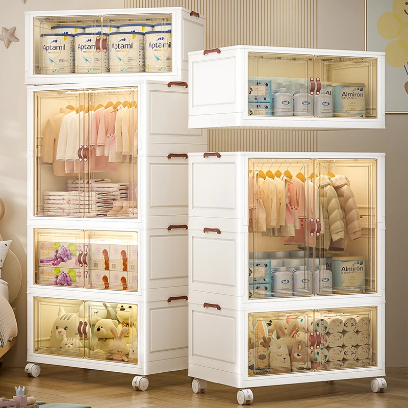 Kids Wardrobe Transparent Plastic Foldable Storage Cabinet For Cloth