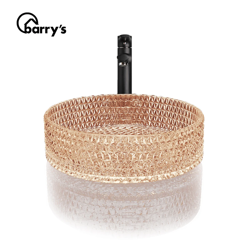 
Modern elegant clear gold tempered glass vessel bathroom bowl art sink basin 
