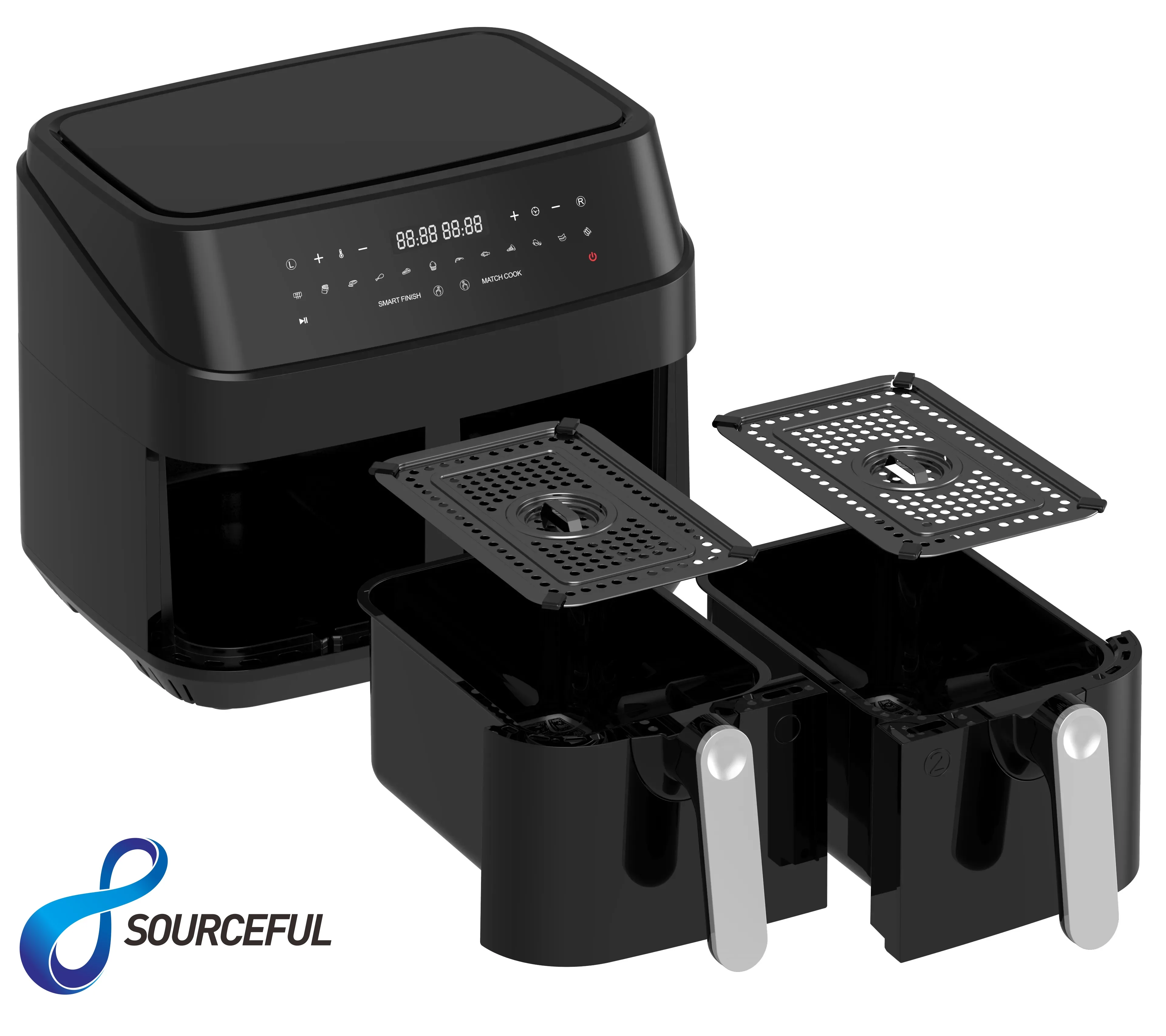 Ukninja Wholesale Dual Air Fryer Freidora De Aire Digital Oven Air Fryer Lcd Display Electric Smart Dual Basket 6l 8l 9l OEM