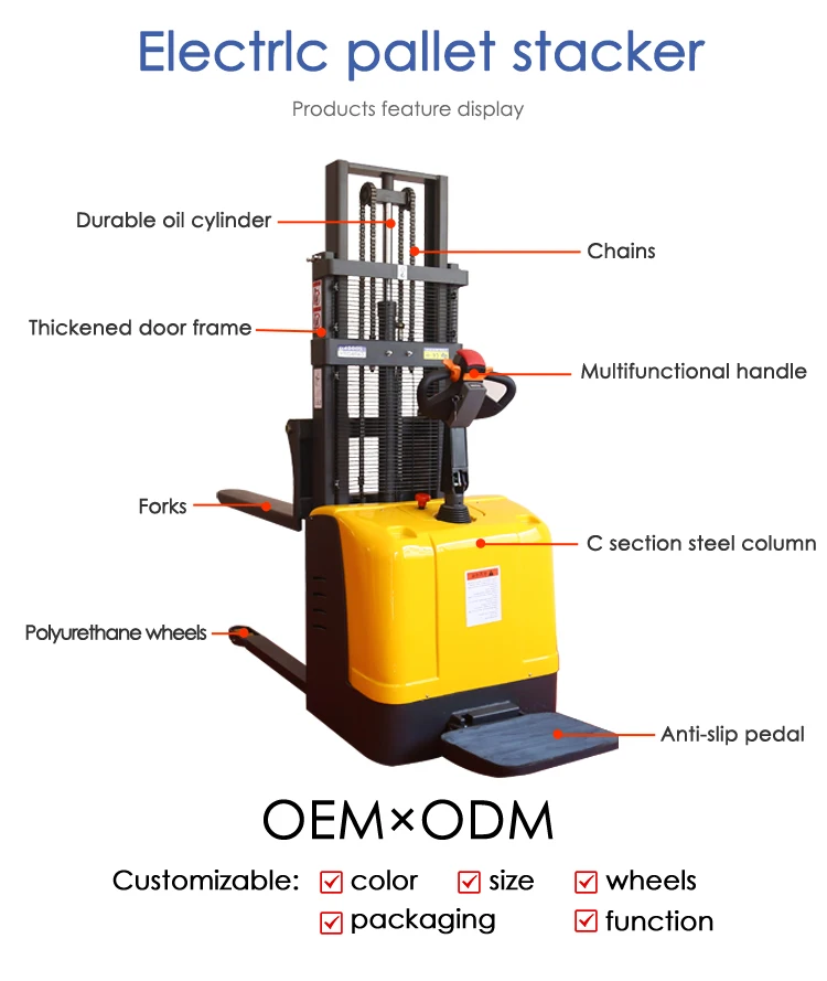 1.5 ton stacker electric price forklift truck hydraulic stacker pallet for hot sale Standing and driving full electric stacker