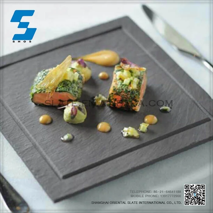 Wholesale  Unique New Style Hotel Restaurant Wedding Tray Black Slate Dinner Dish Plate Sample Free