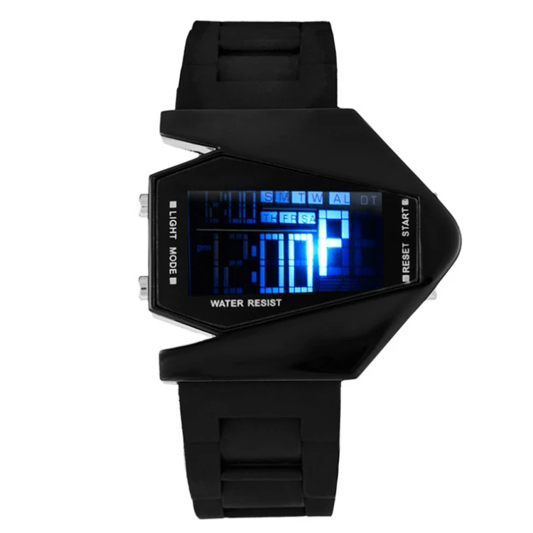 LED Smart Alloy Metal High Quality Unisex Alarm Airplane Design LED Watch