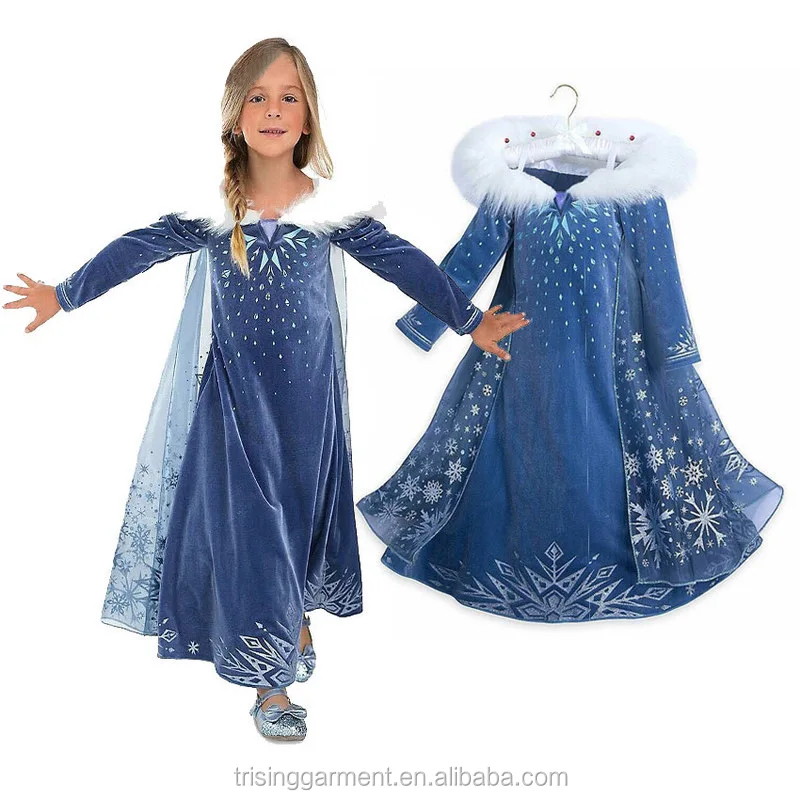 2023 Little Girls Luxury Princess Dress for girl Costumes frozen dress with Shining Long Cape fancy Elsa Dress