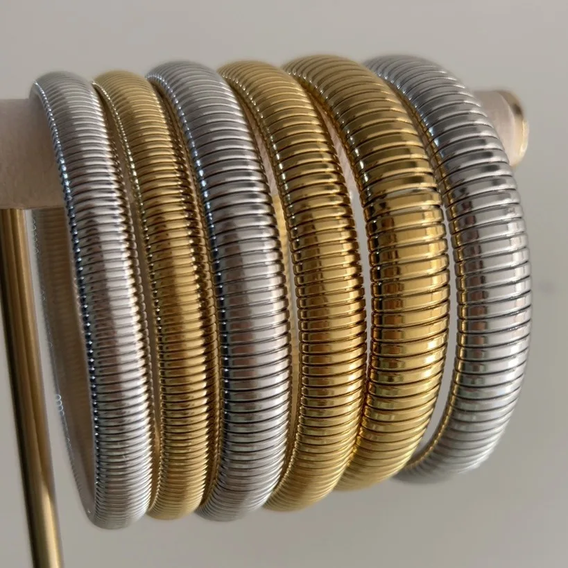 Wholesale Elastic Flexible Bracelet 18K Gold Plated Stainless Steel Stacking Wristband Stretch Link Chain Bracelet MK3444