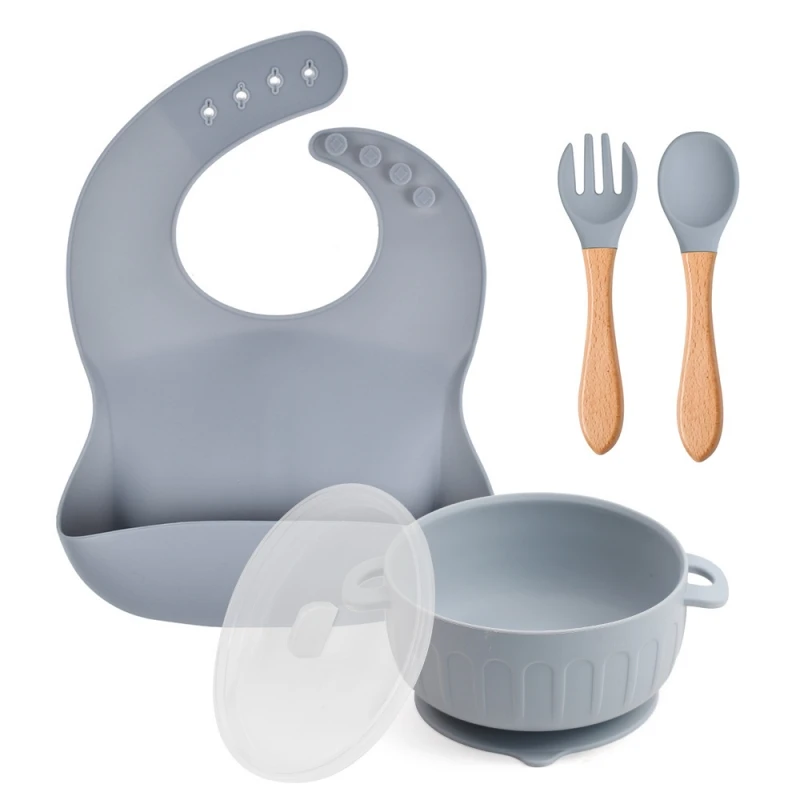 Wholesale Custom Good Price New Born Baby Gift Set Silicone Tableware Baby Bib Bowls Feeding Set For 6 Months Weaning