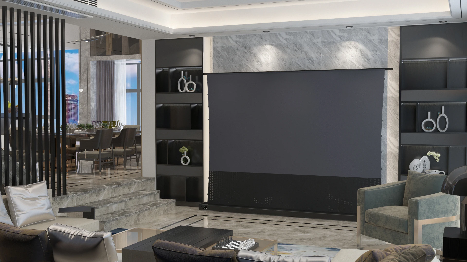 Горячая 150 дюймов UST CLR ALR Электрический пол рост окружающего света отклонения проектор экран для ultra short throw