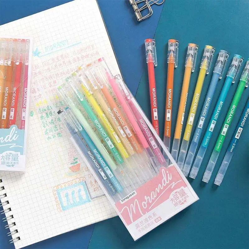 Multi Color Gel Ink Pens Marker Liner 0.5mm Ballpoint Vintage Stationery Gift Office School 9pcs Morandi Gray Pens Set