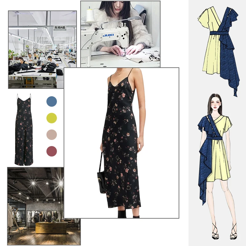 Clothing manufacturer customizes high-quality printed, embroidered, lace patchwork, casual floral dresses, factory in China