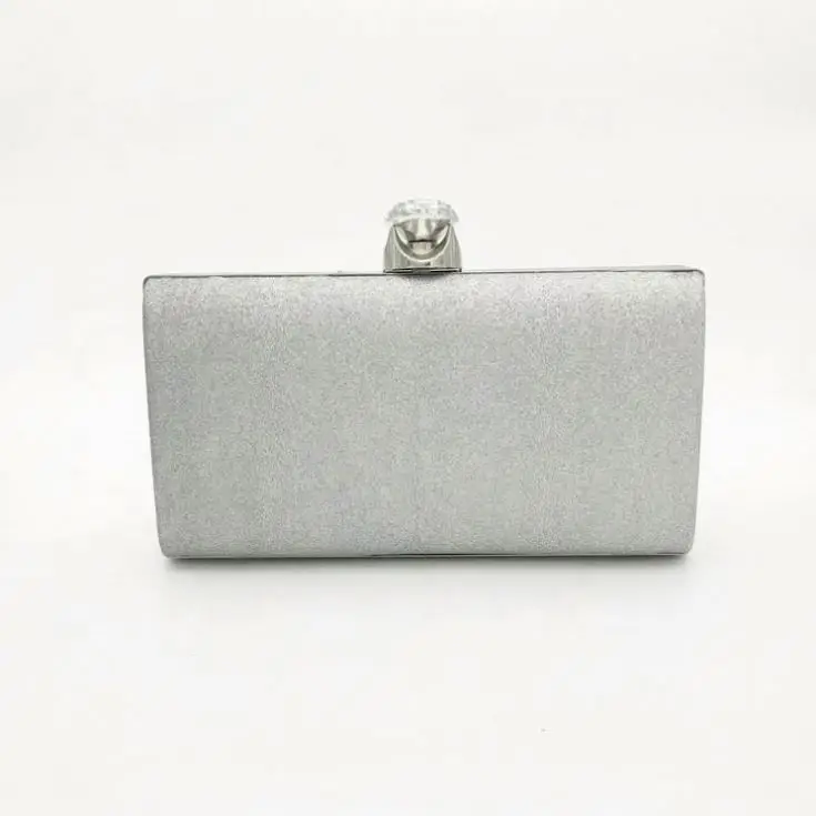 New Trendy Manufacturer Fashion Crystal Women PU Hard Shell Box Clutch Bag Big Size Bling Glitter Evening Bags with Metal Frames
