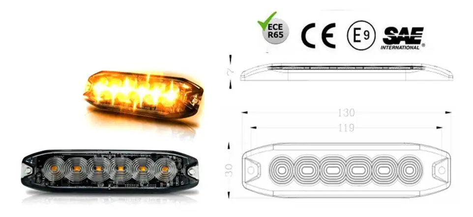 6led Ultra-thin Car Side Marker Lights Trucks Strobe Lamp Led Ambulance Flasher Emergency Warning Lights SAE ECE R65