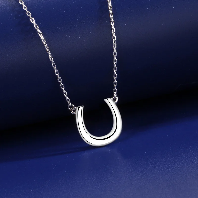 Jewelry Wholesale Fashion Light Luxury Niche Design Lucky Horseshoe Glossy 925 Sterling Silver Necklace Women U-Shaped Pendant N