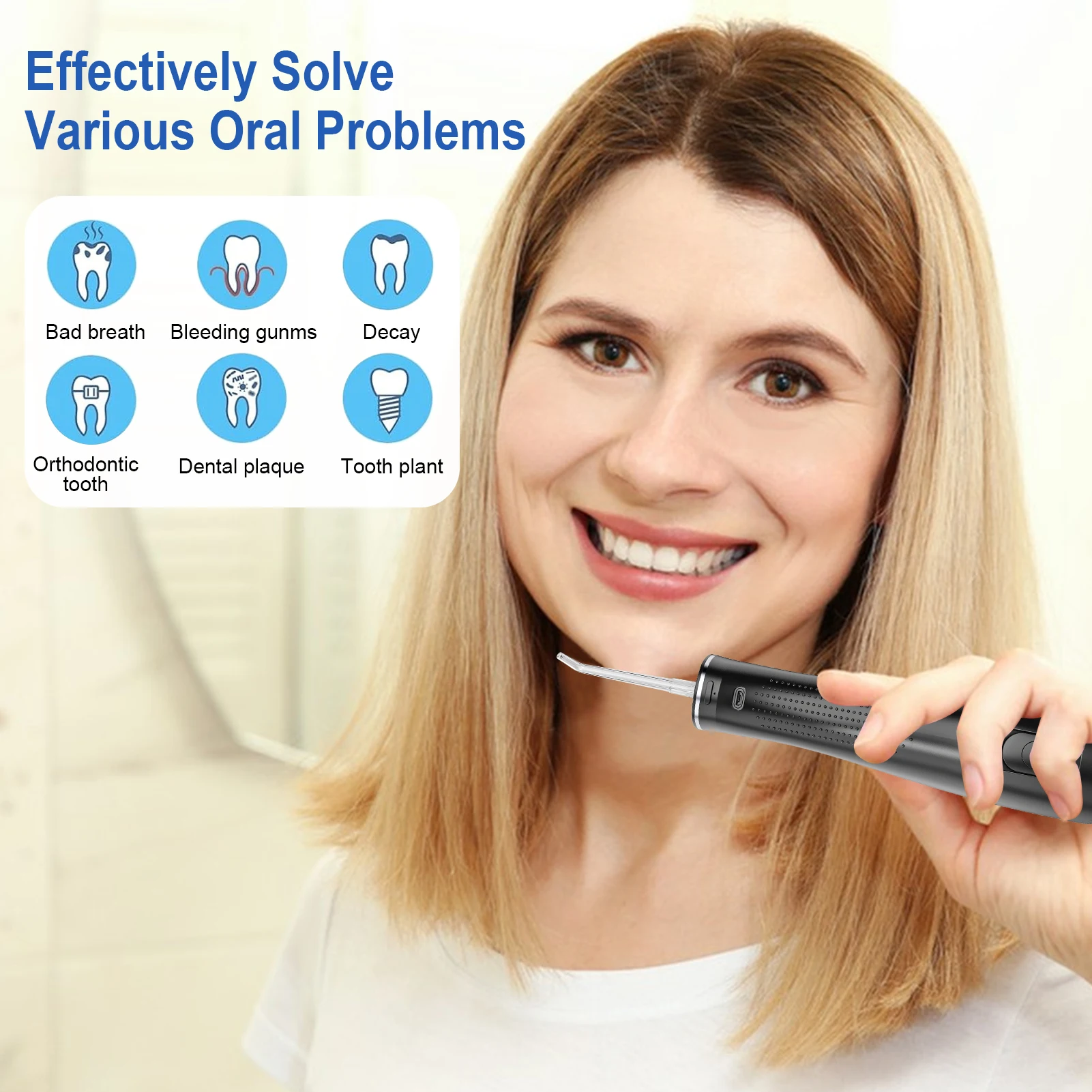 Dental Care Oral Irrigator and Flosser IPX7 Waterproof ABS Material Removes Tooth Stains