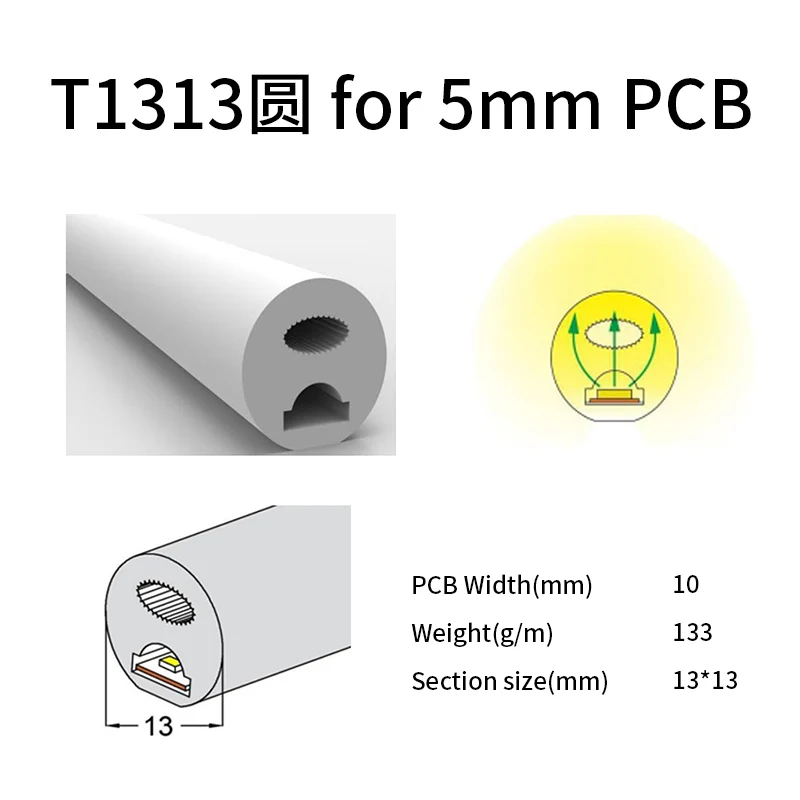 PCB 5mm 13*13mm LED Neon Flex Tube Light Silicone Strip For Neon