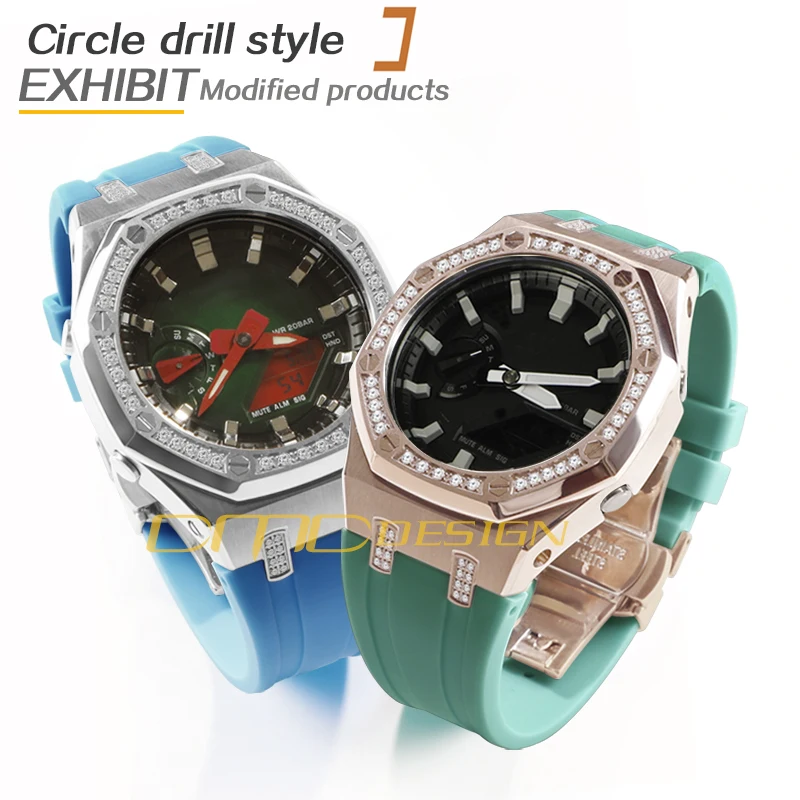 Wholesale Price Gen. 5 Metal Case with Diamond Silicone Watch bands Rubber Strap Modification Kit for G Shock GA2100 Replacement