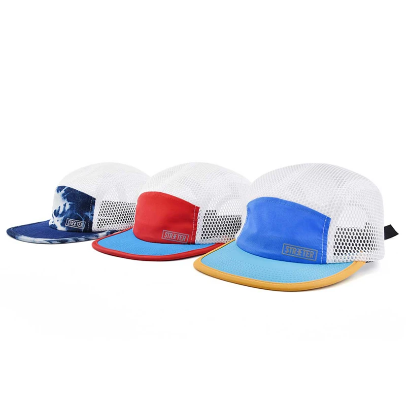 Soft unstructured lightweight quick dry custom packable trail 5 panel mesh sports running hats caps for all seasons