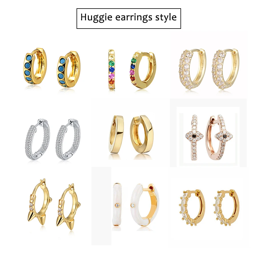 
Peishang Custom 925 Sterling Silver 14K 18K 24K Gold Plated CZ Cubic Zirconia Small Enamel Cuff Hoop Huggie Earrings Jewelry 