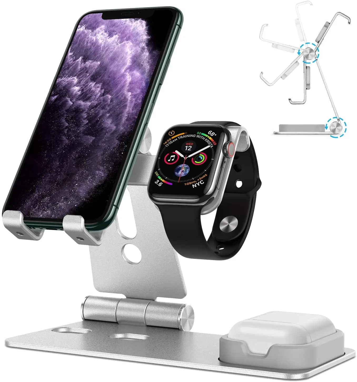 
3 in 1Adjustable Aluminum mobile phone Stand Mobile Cell Phone Stand for iphone,,for Apple Watch and Airpods 