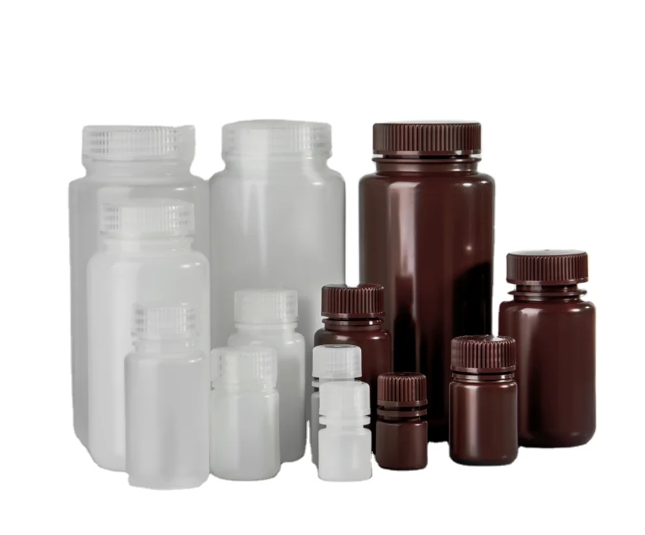 wide mouth plastic polyethylene  amber white natural chemical reagent bottle