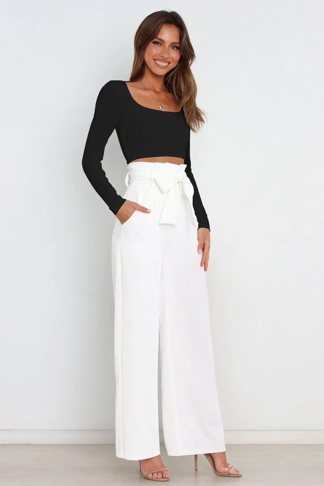 China 2023 hot sale new design casual loose high waist wide leg pants women